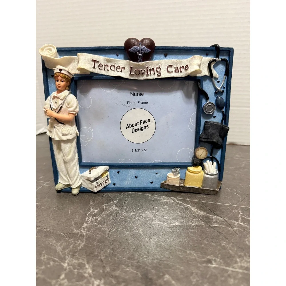 About Face Designs Nurse Photo Frame Tender Loving Care 3.5x5 Blue Resin 182242